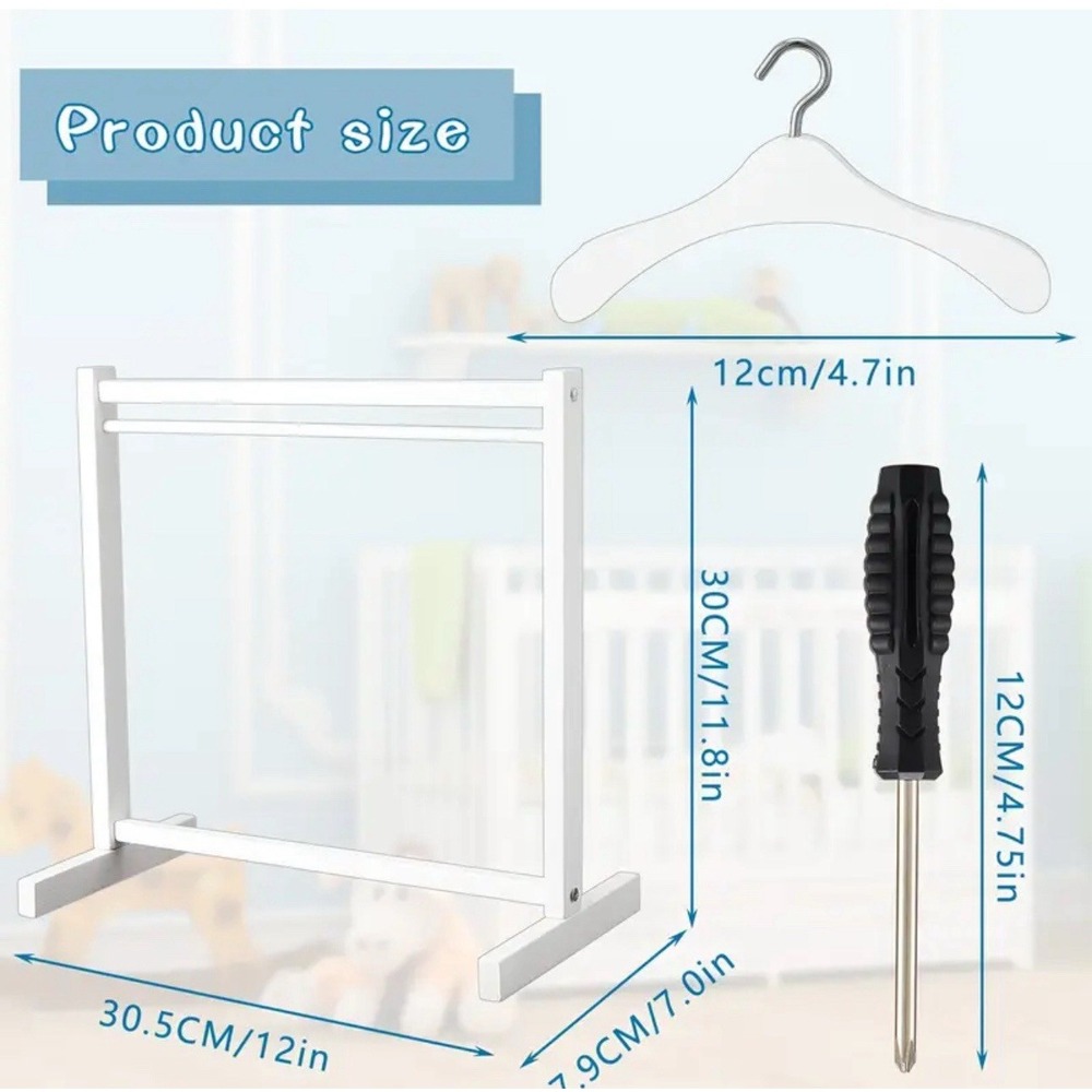 Wooden Rack For Labubu Clothes / Clothing - Rack & 10 Hangers - Easy Assembly - Picture 3 of 4